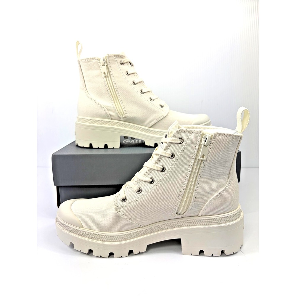 Palladium Pallabase Twill Womens 10 Star White Platform Combat Boots Side Zip